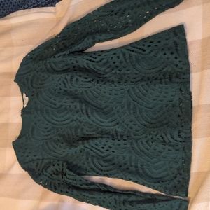 Boden green broderie long sleeve blouse